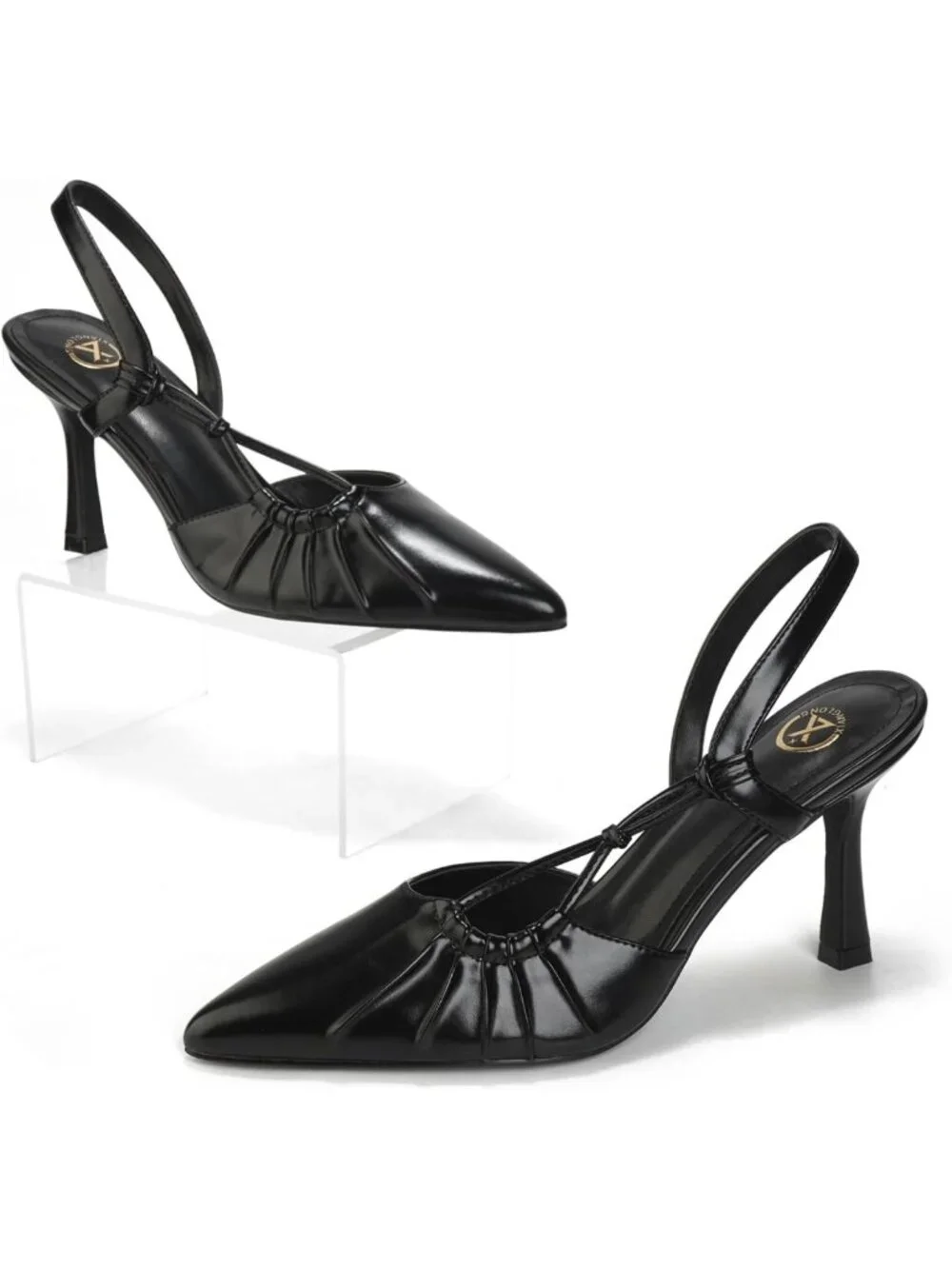 Chic Pointed Toe Slingback Heels, Ruched Design, 3.2